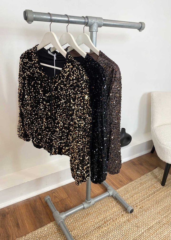 Romy Sequin Bomber Jacket in Black