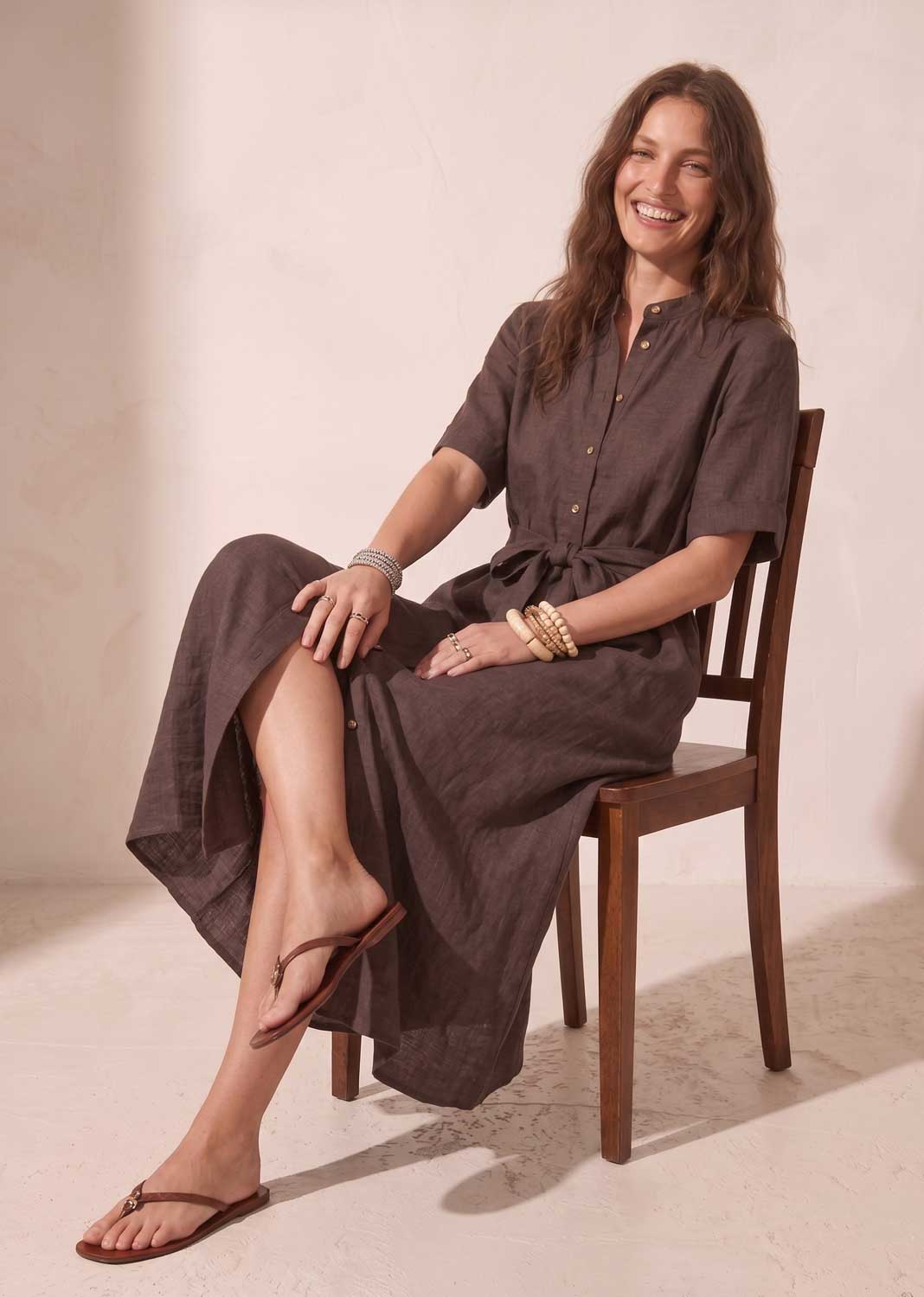 Alina Brown Premium Linen Maxi Dress