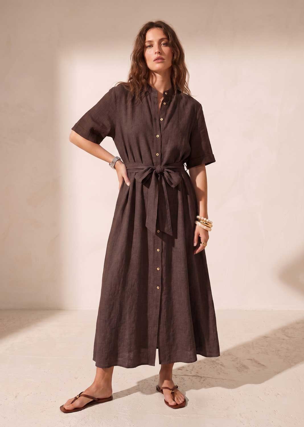 Brown Premium Linen Maxi Dress