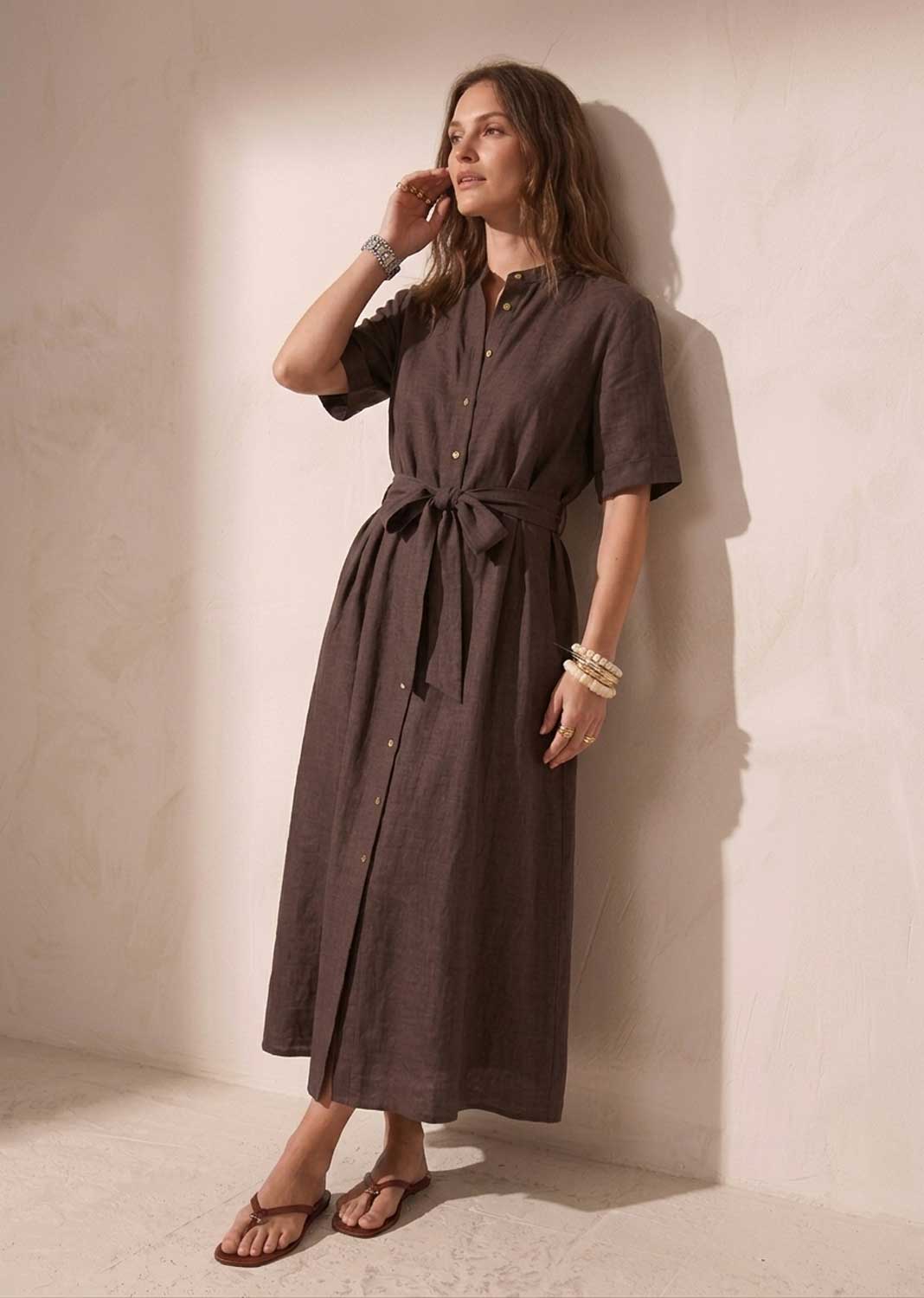 Brown Premium Linen Maxi Dress