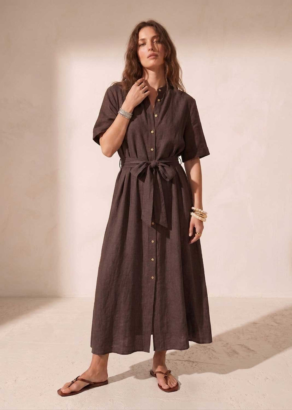 Brown Premium Linen Maxi Dress