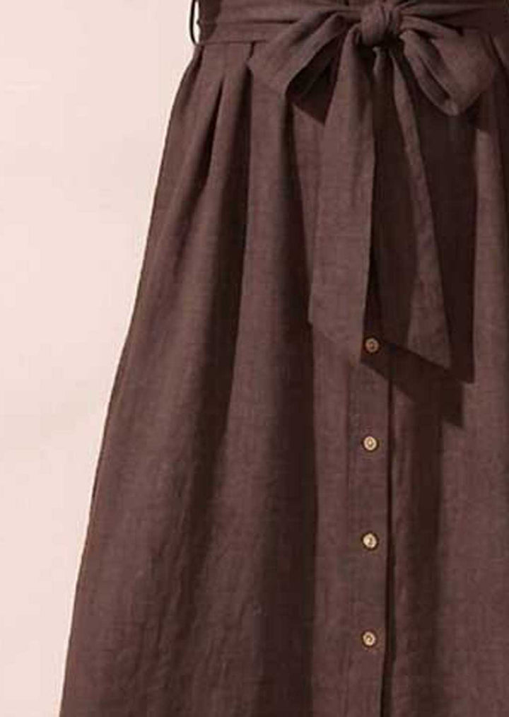 Brown Premium Linen Maxi Dress