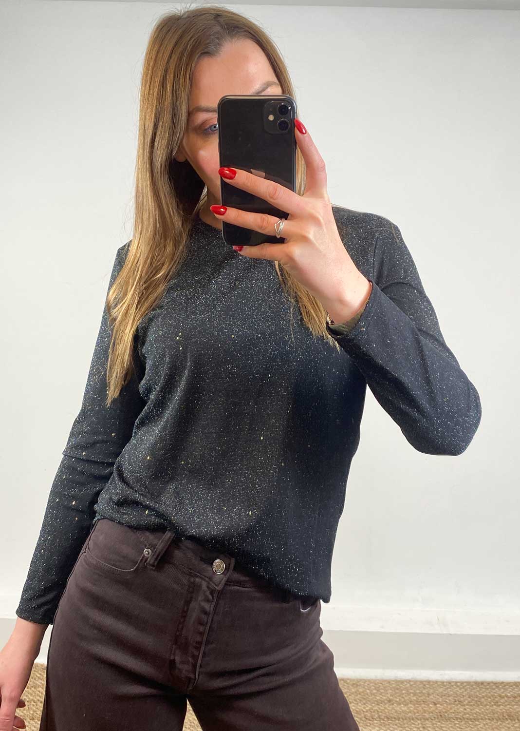 Maddie Lurex Shimmer Top Black