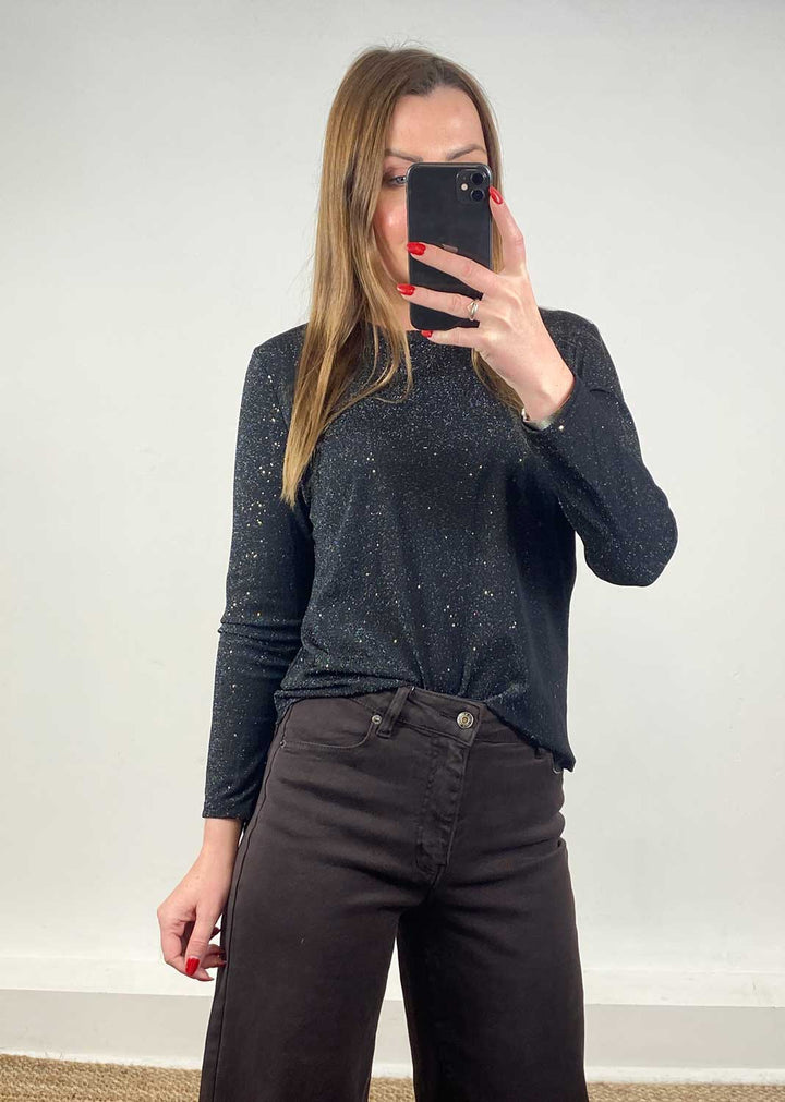 Maddie Lurex Shimmer Top Black