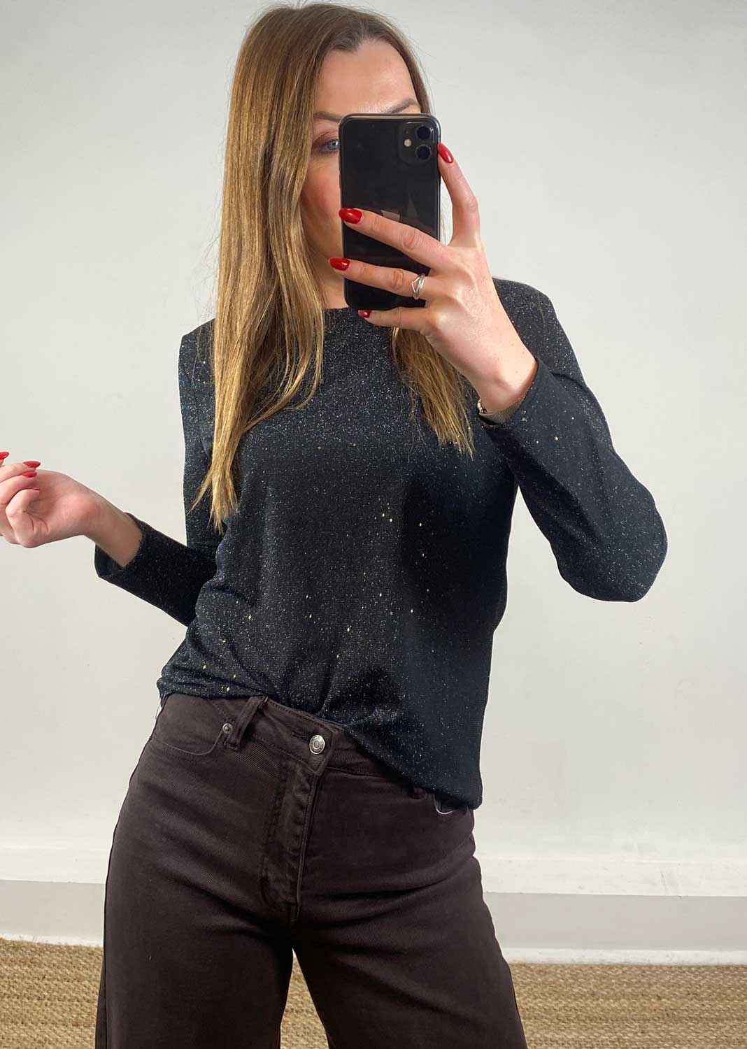 Maddie Lurex Shimmer Top Black