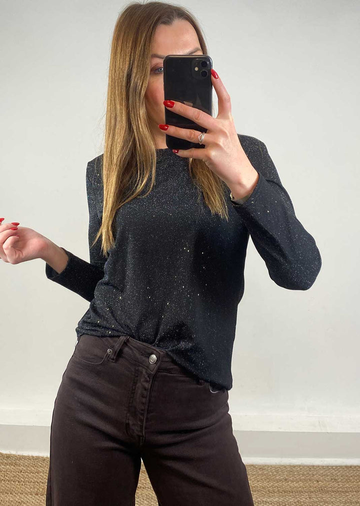 Maddie Lurex Shimmer Top Black