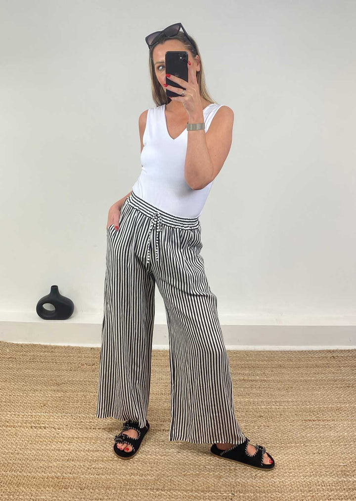Siena Stripe Linen Pants in Black