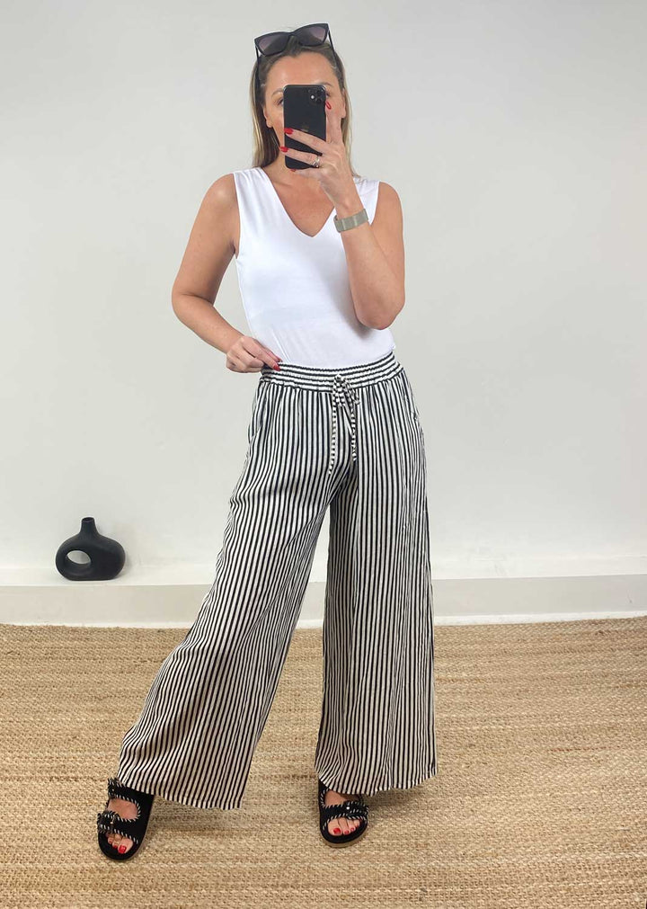 Siena Stripe Linen Pants in Black