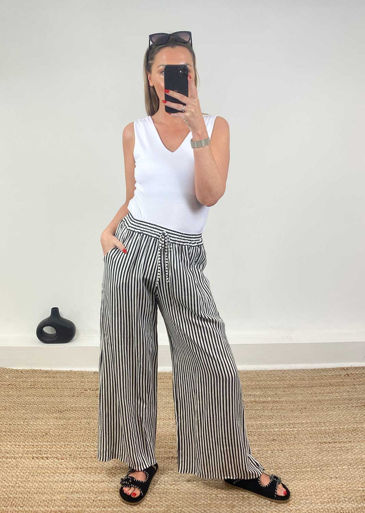 Siena Stripe Linen Pants in Black
