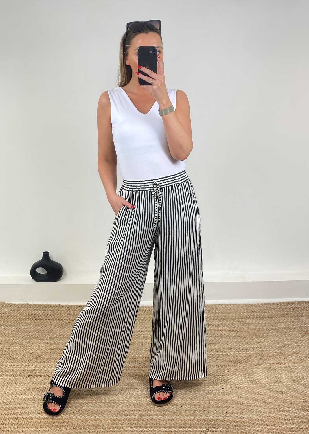 Siena Stripe Linen Pants in Black