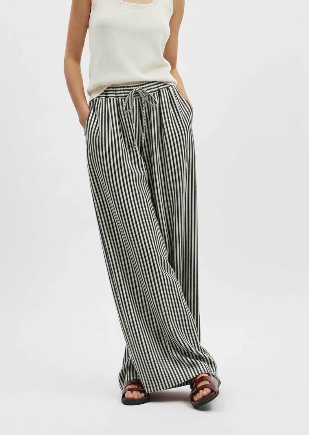 striped palazzo pants black 