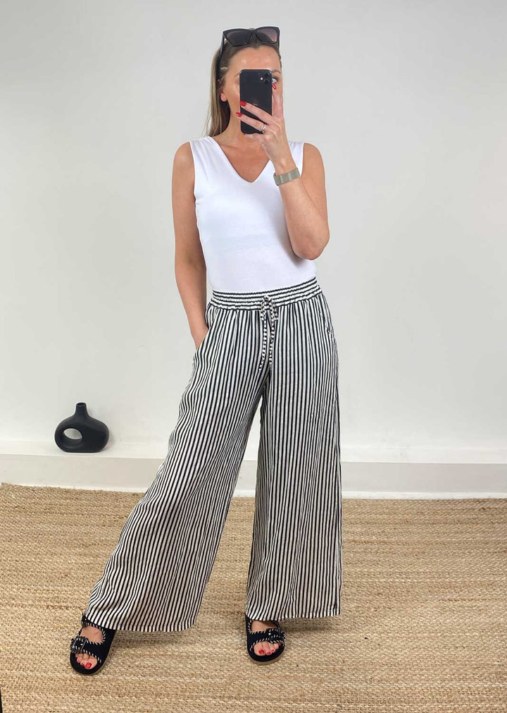 Siena Stripe Linen Pants in Black