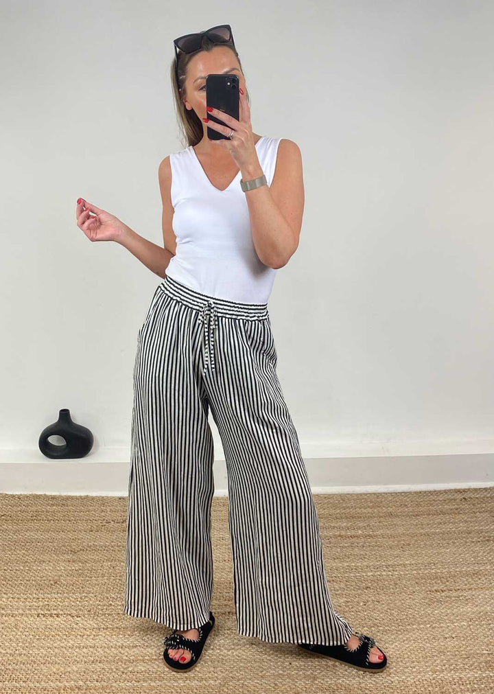 Siena Stripe Linen Pants in Black