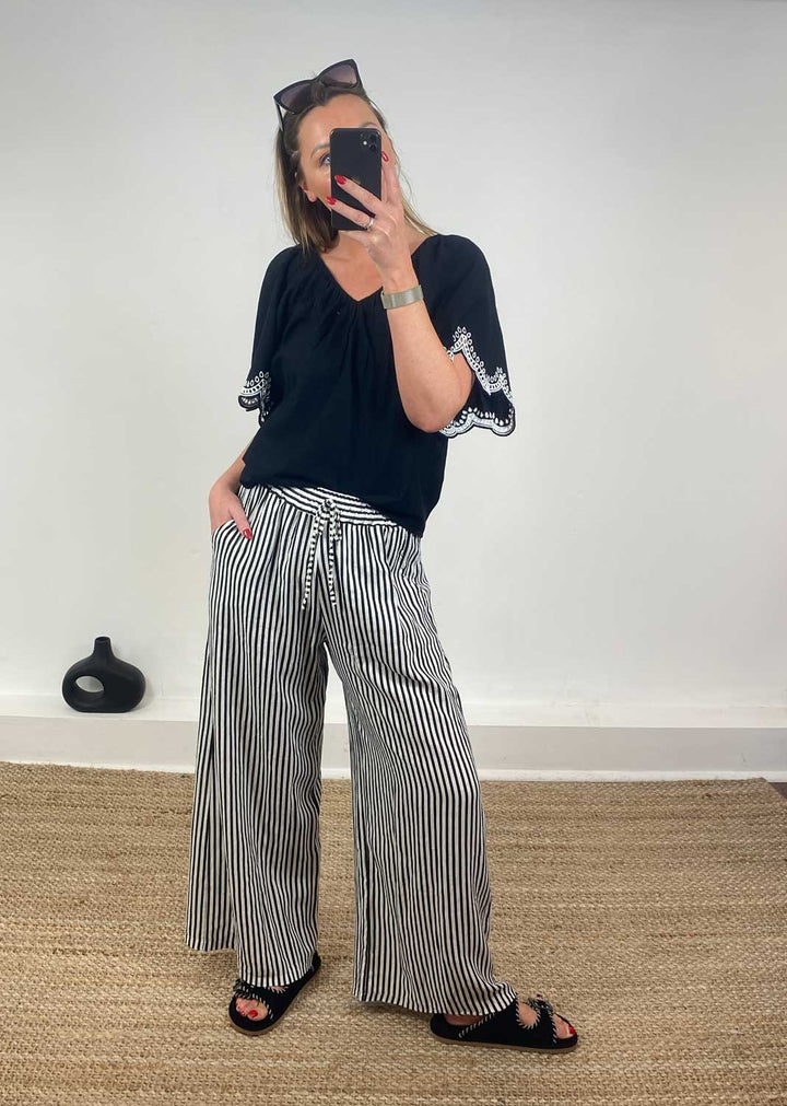 Siena Stripe Linen Pants in Black