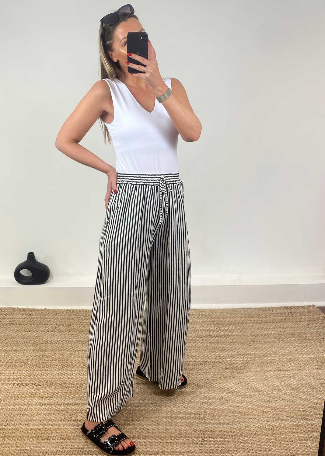 Siena Stripe Linen Pants in Black