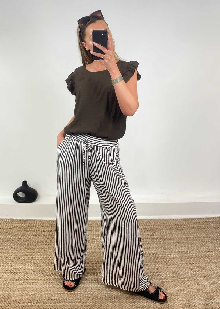 Siena Stripe Linen Pants in Brown