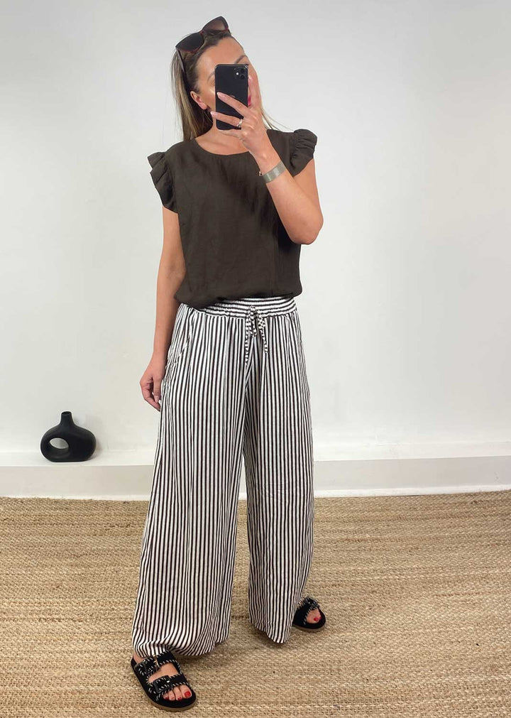Siena Stripe Linen Pants in Brown