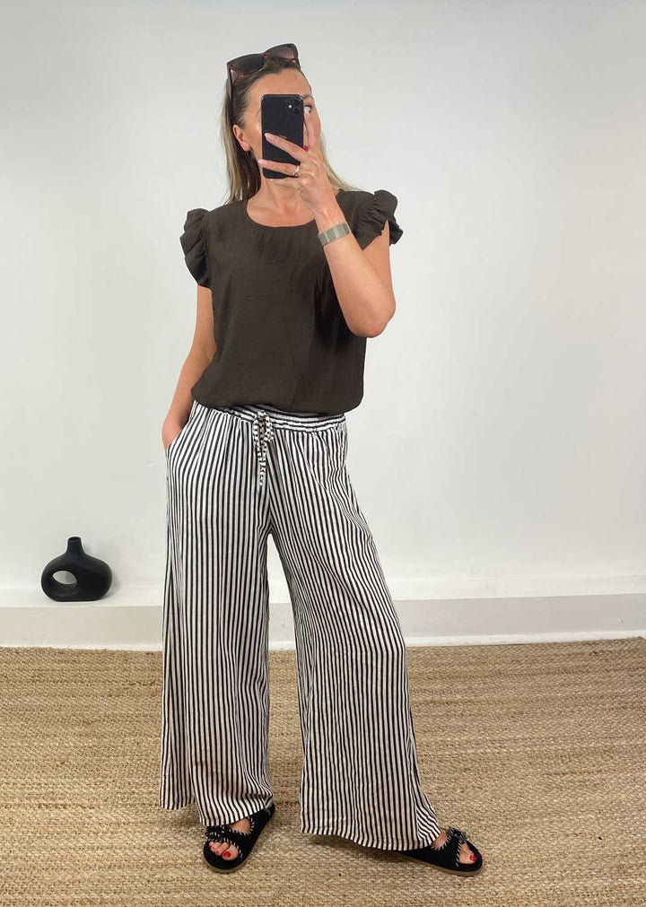Siena Stripe Linen Pants in Brown