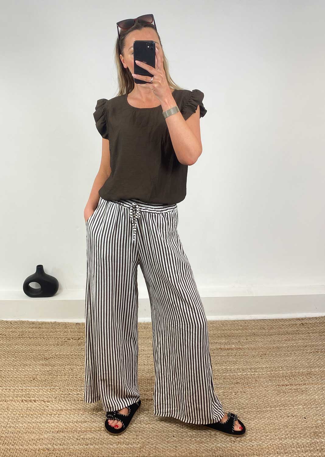 Siena Stripe Linen Pants in Brown