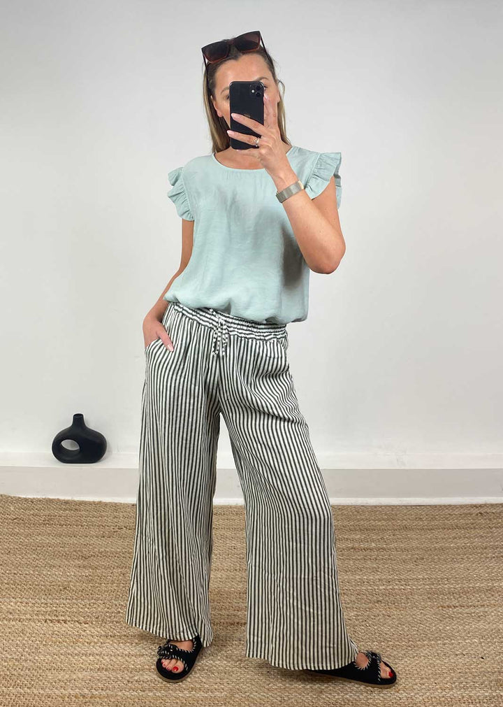 Siena Stripe Linen Pants in Khaki