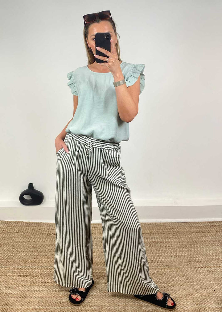 Siena Stripe Linen Pants in Khaki