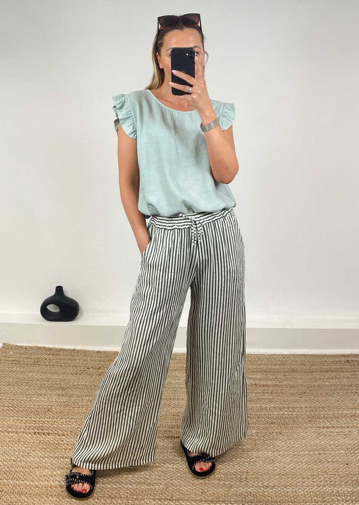 Siena Stripe Linen Pants in Khaki