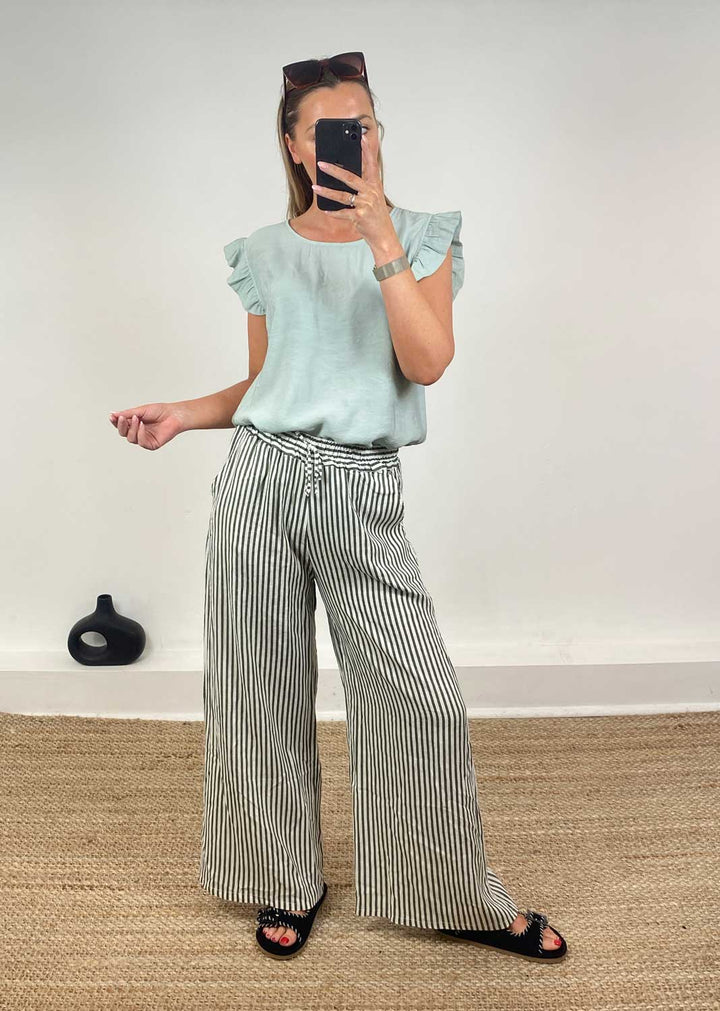 Siena Stripe Linen Pants in Khaki