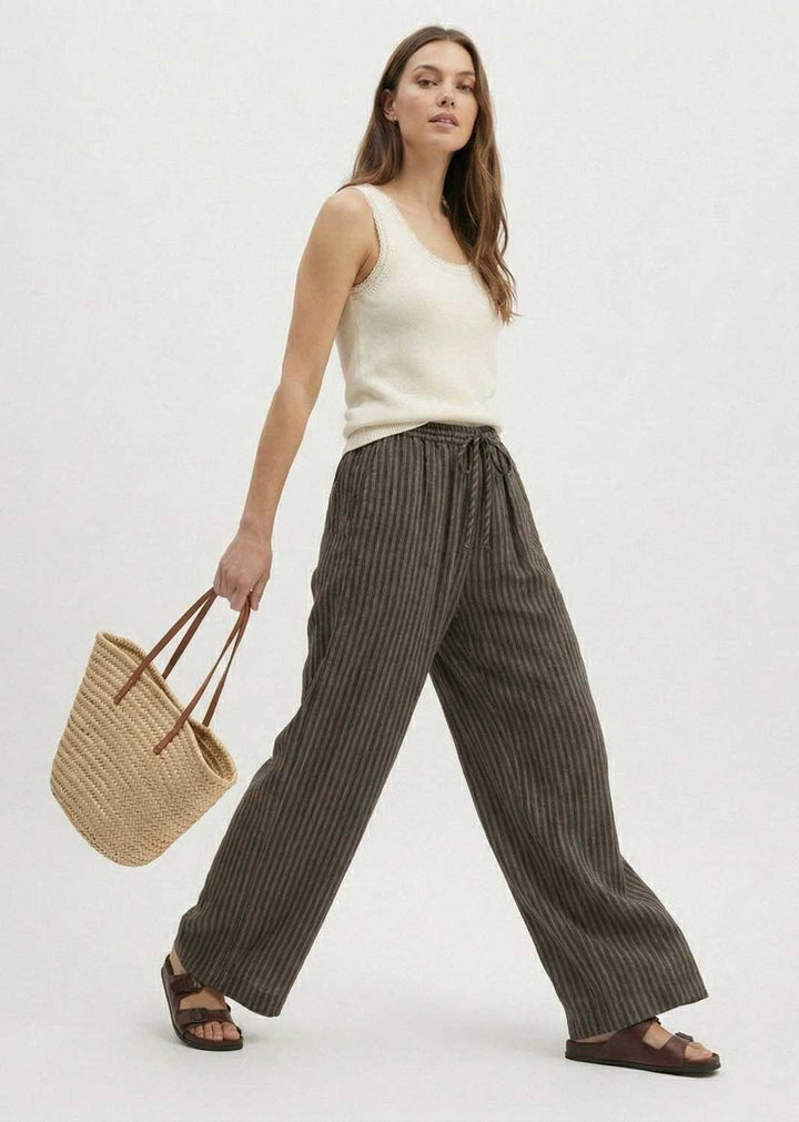 Siena Stripe Linen Pants Khaki Mocha