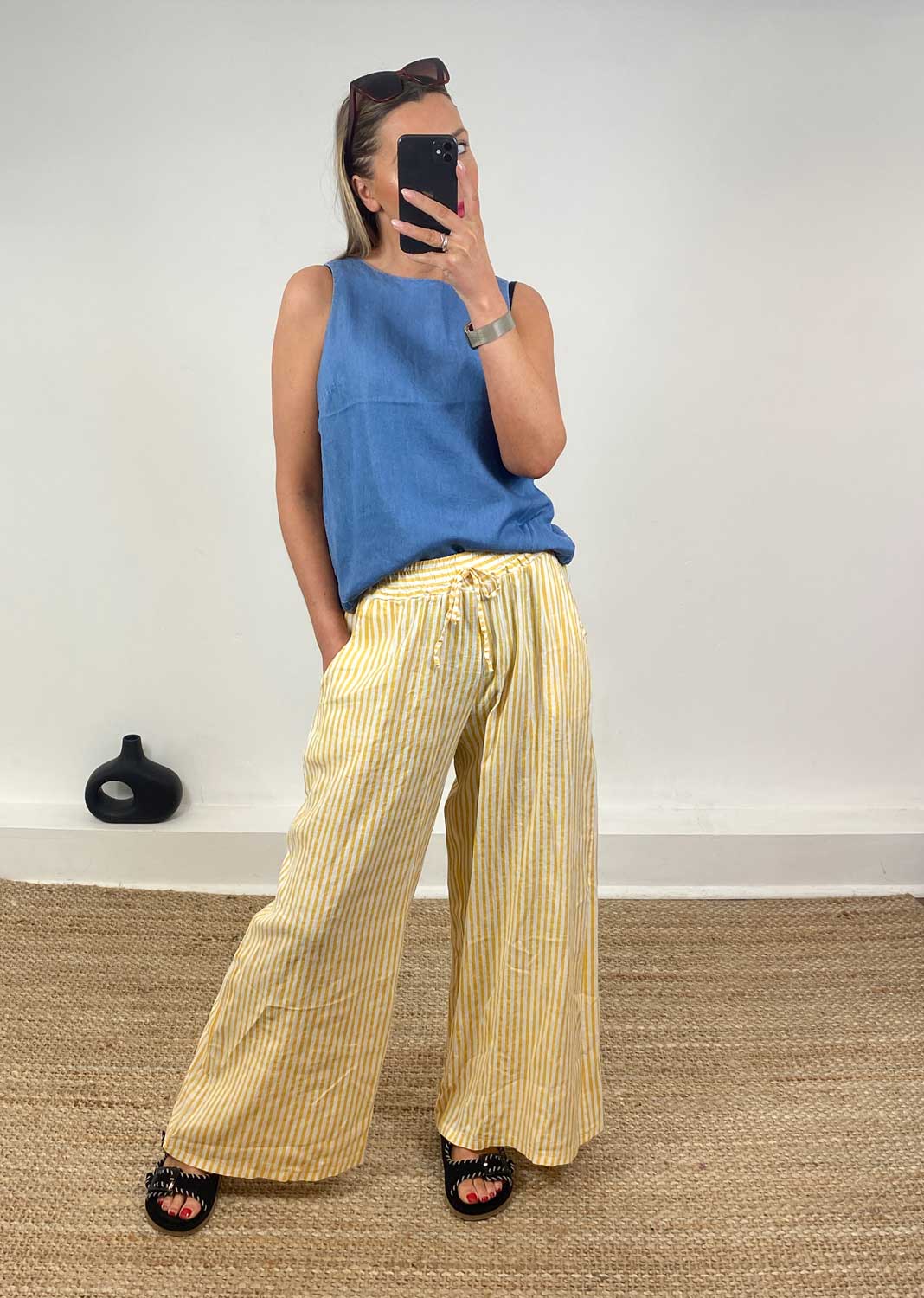 Siena Stripe Linen Pants in Yellow