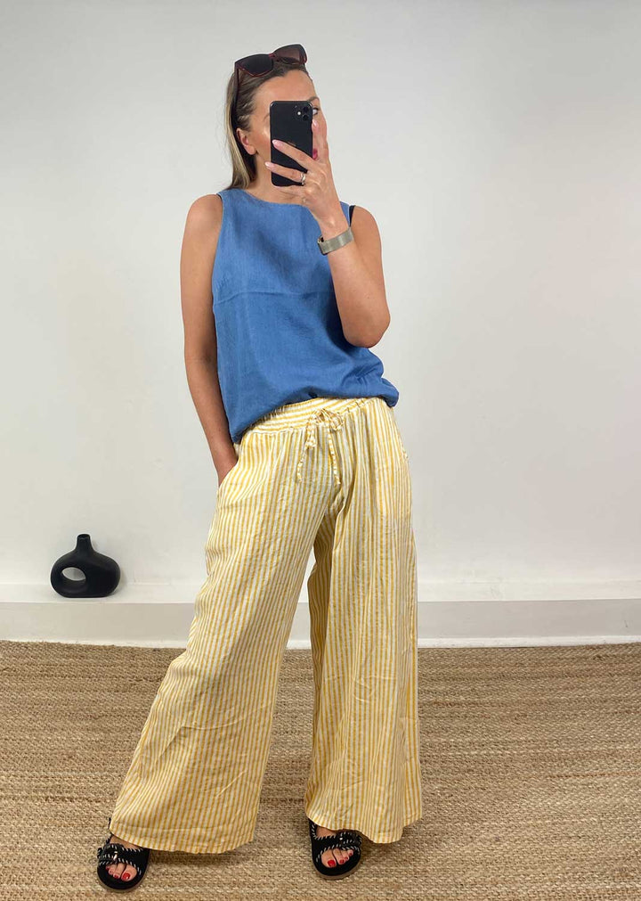 Siena Stripe Linen Pants in Yellow
