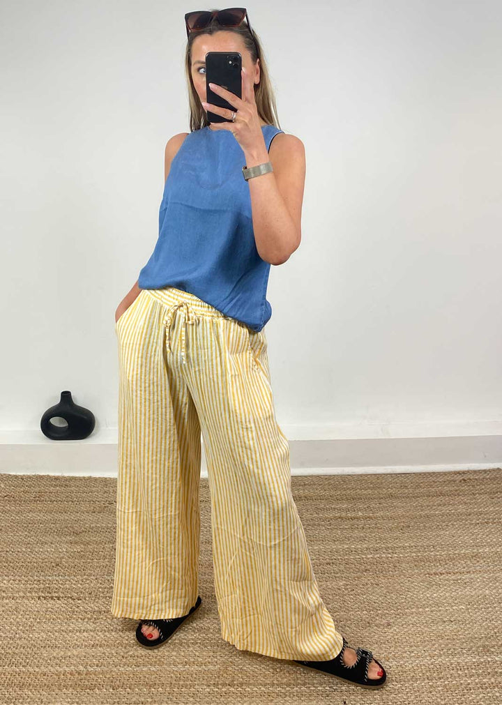 Siena Stripe Linen Pants in Yellow