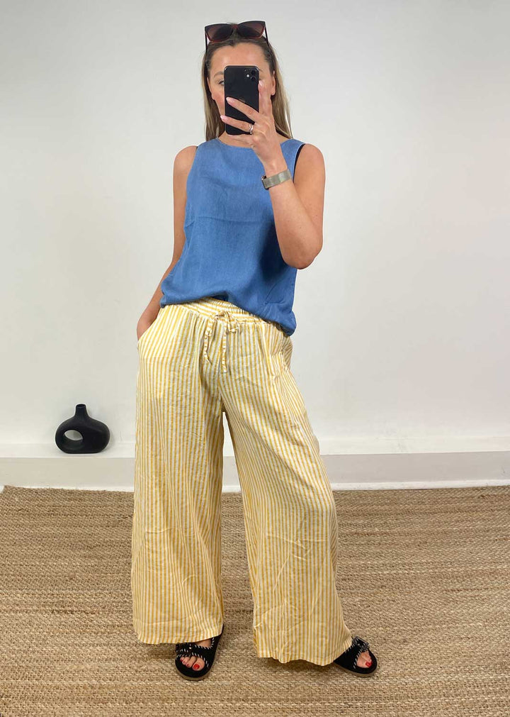 Siena Stripe Linen Pants in Yellow
