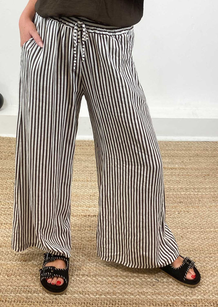 Siena Stripe Linen Pants in Brown
