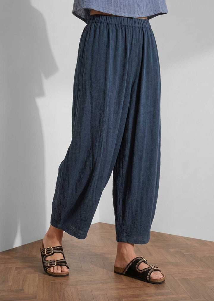 Sandy Navy Hopsack Barrel Pants