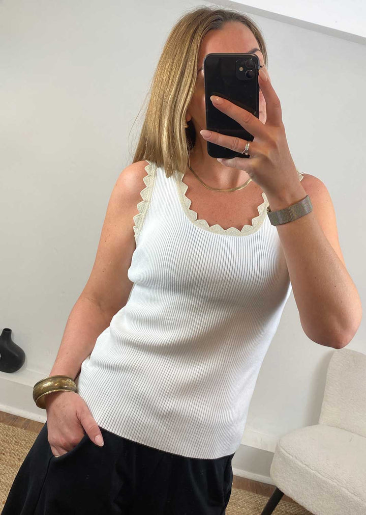 Solange Lurex Scallop Vest in Ivory