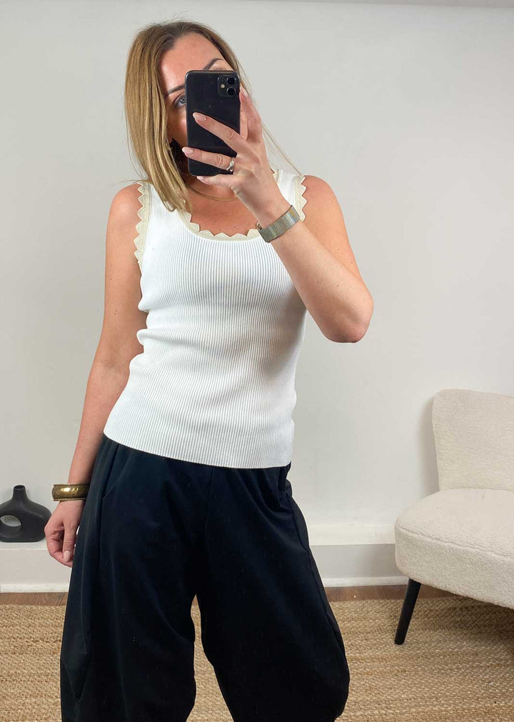 Solange Lurex Scallop Vest in Ivory