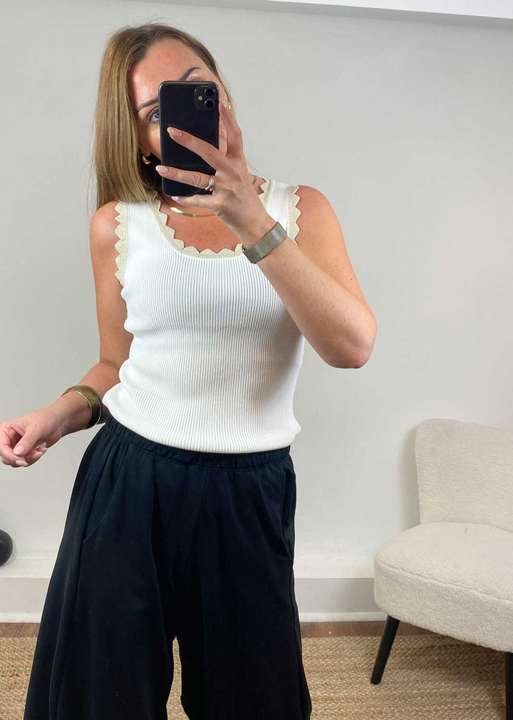 Solange Lurex Scallop Vest in Ivory