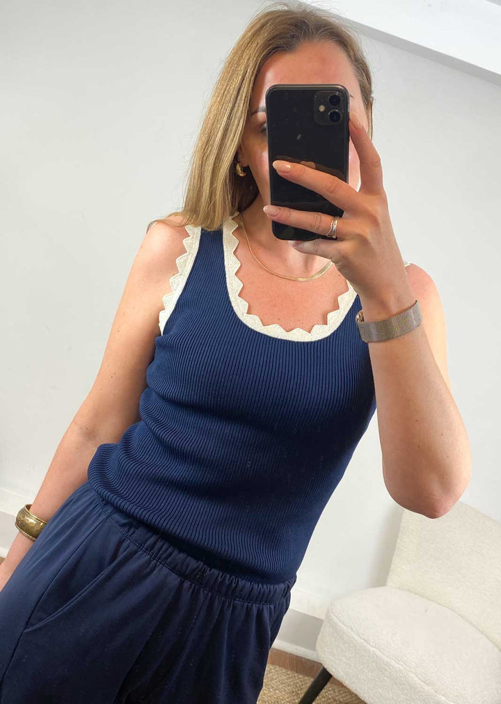 Solange Lurex Scallop Vest in Navy