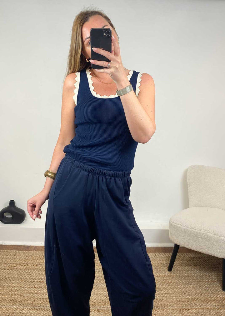 Solange Lurex Scallop Vest in Navy