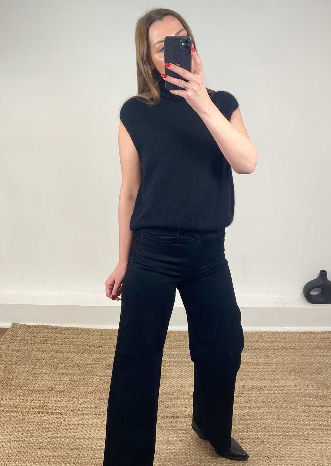 Stephanie Wool Blend Tank Top Black