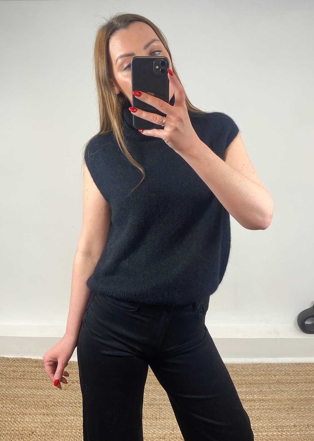 Stephanie Wool Blend Tank Top Black