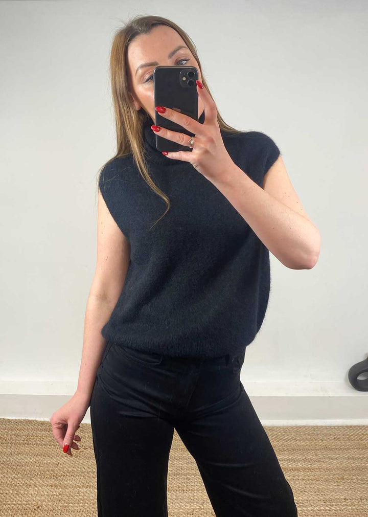 Stephanie Wool Blend Tank Top Black