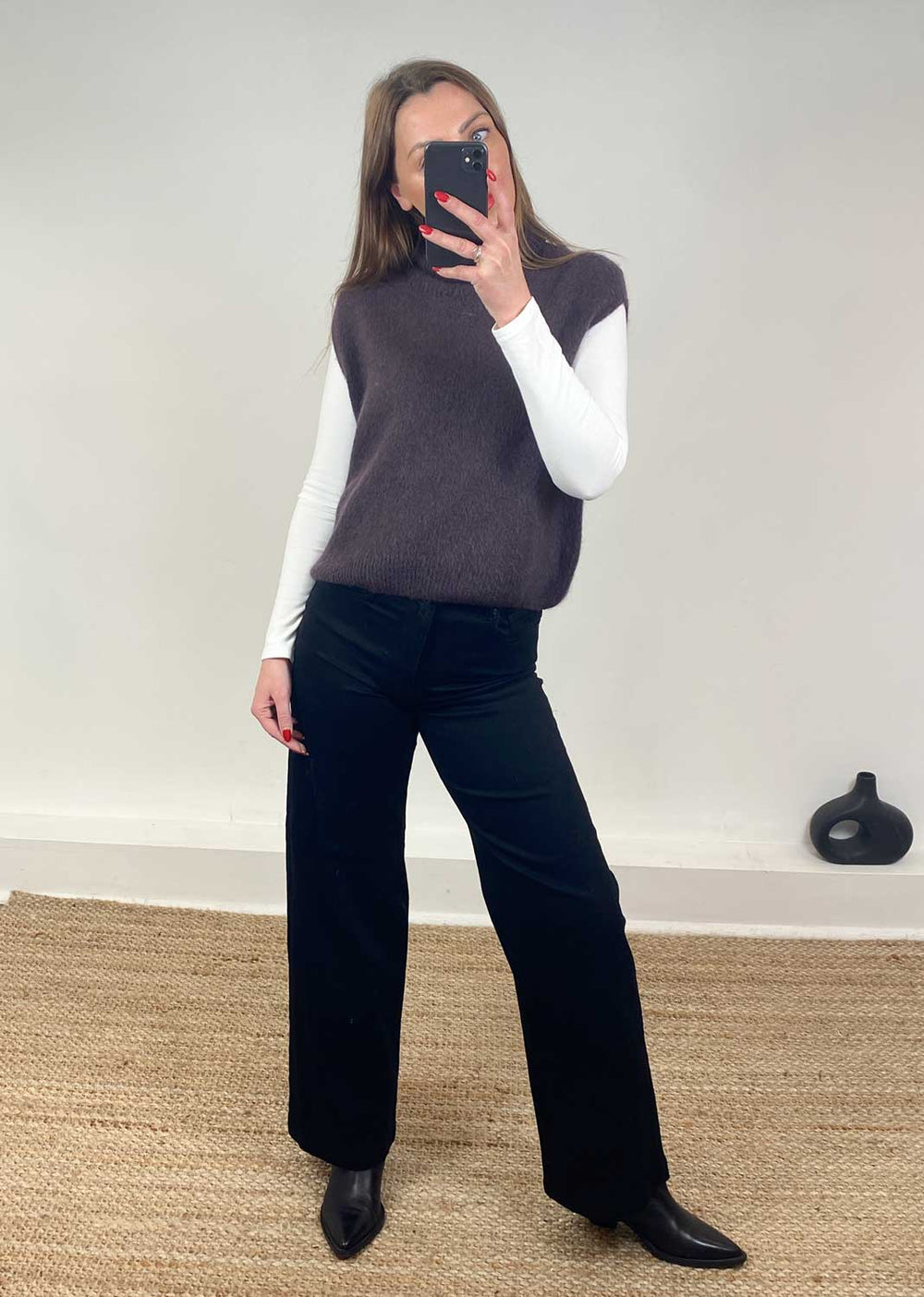 brown turtleneck tank top wool