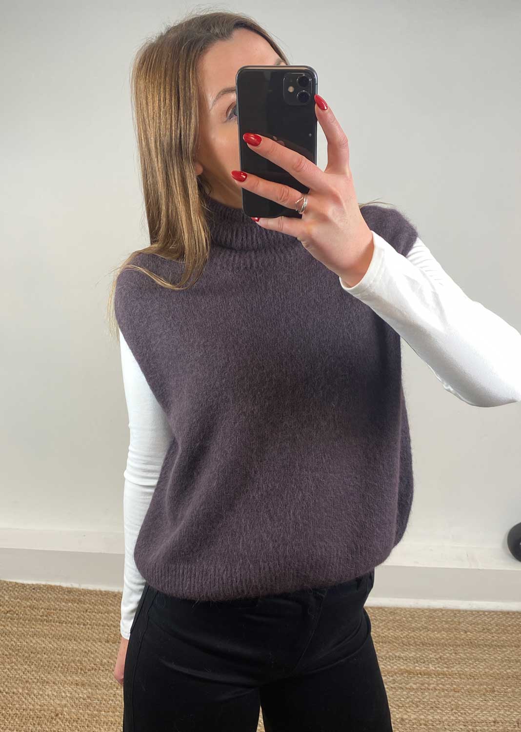 Stephanie Wool Blend Tank Top Brown