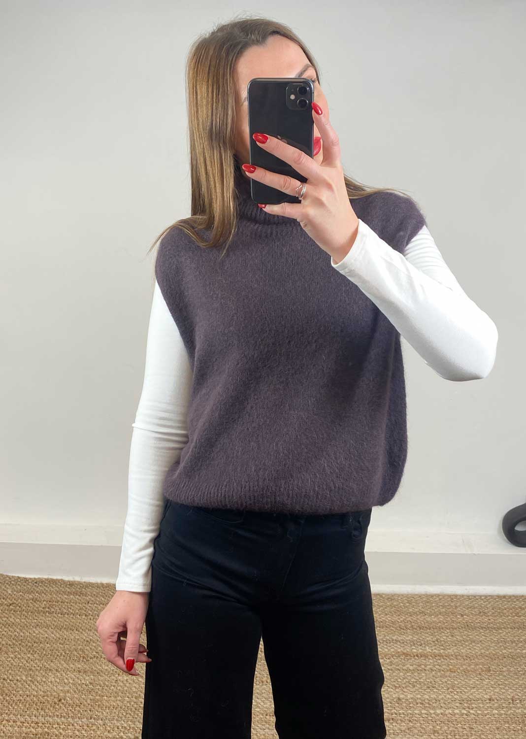 Stephanie Wool Blend Tank Top Brown