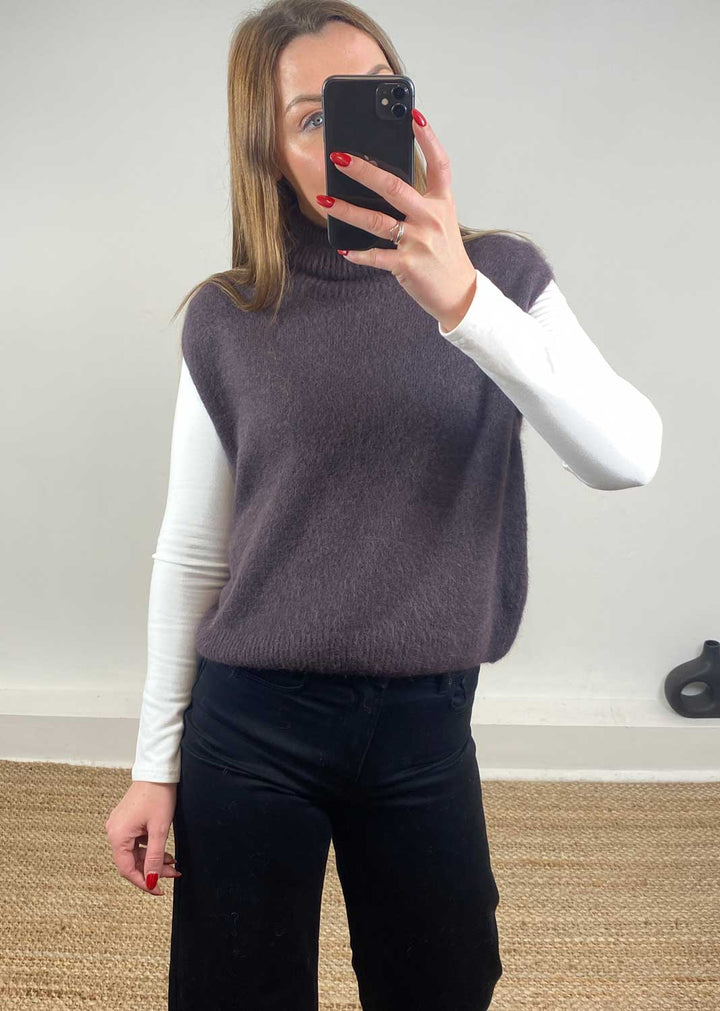 Stephanie Wool Blend Tank Top Brown