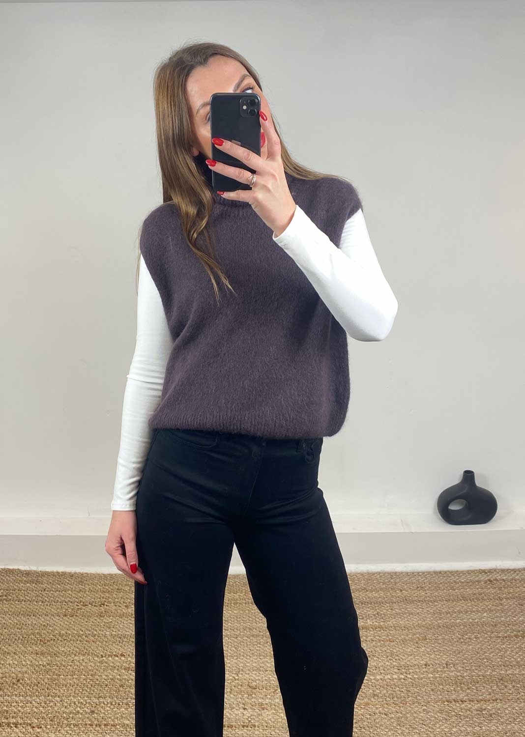 Stephanie Wool Blend Tank Top Brown