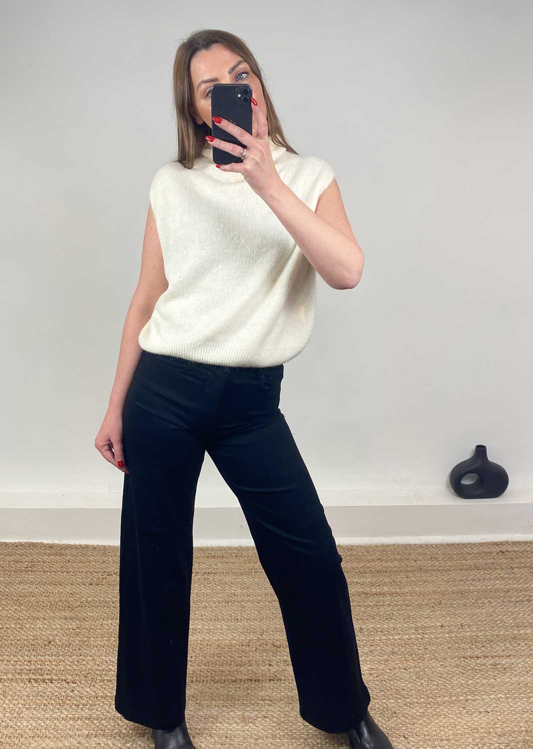 cream turtle neck tank top wool