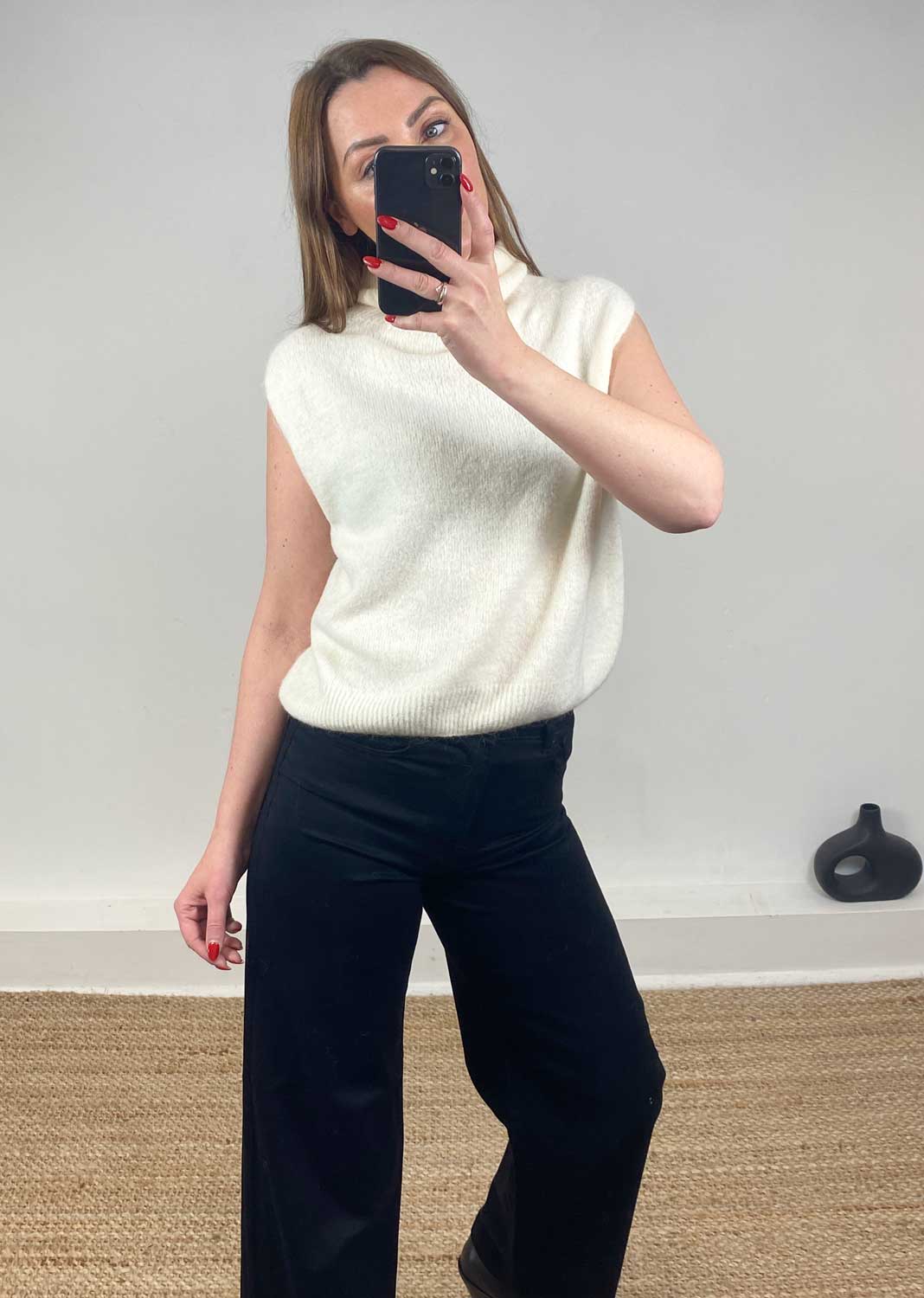 Stephanie Wool Blend Tank Top Cream