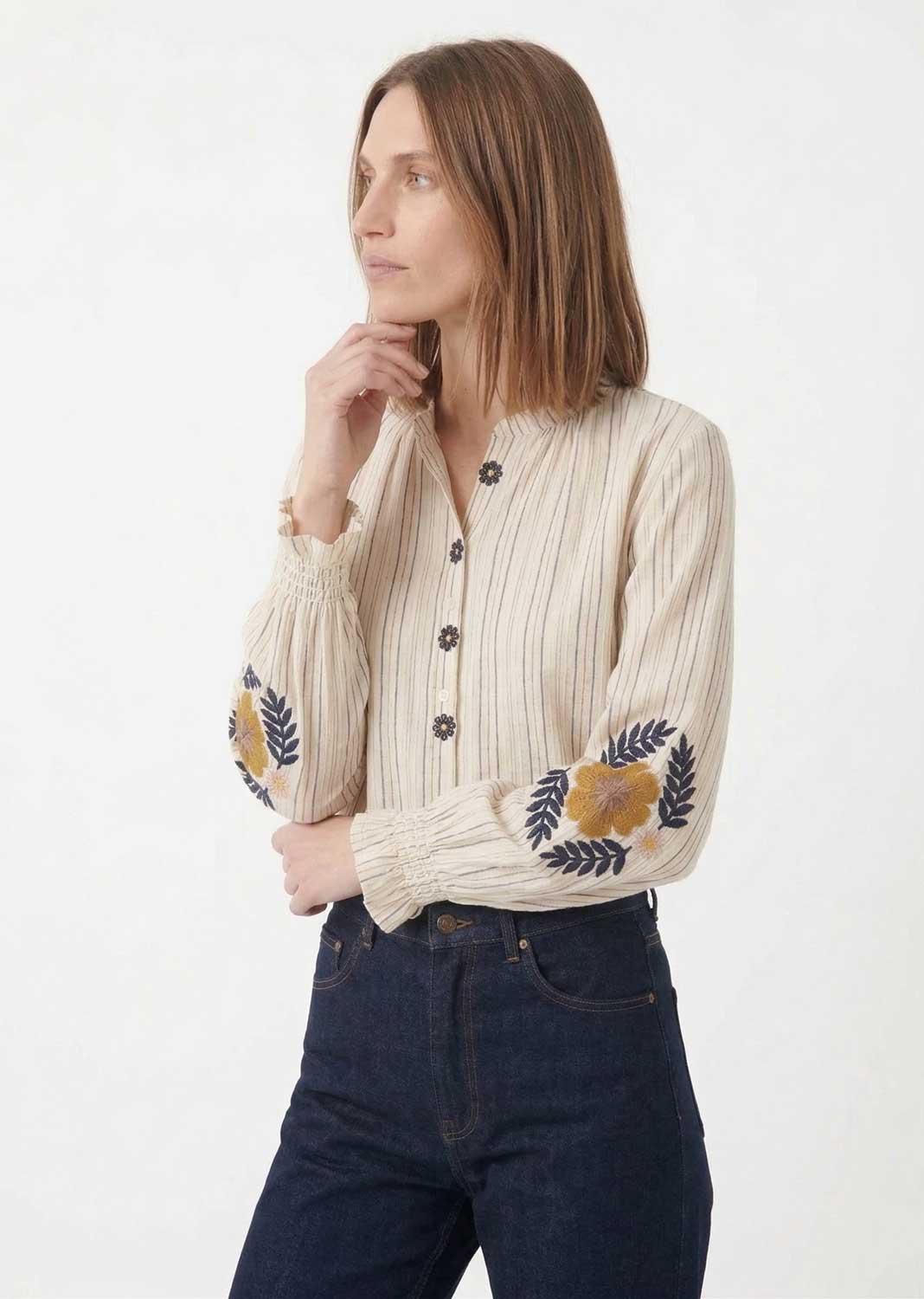 Stevie Stripe Embroidered Blouse